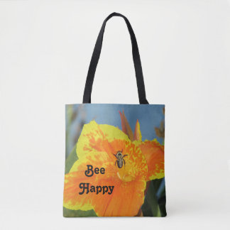Bolsa Tote Seja Feliz Bebê, Pun Brilho Flor Laranja Foto Flor