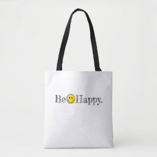 Bolsa Tote Seja feliz com a tipografia, sorria face à diversã