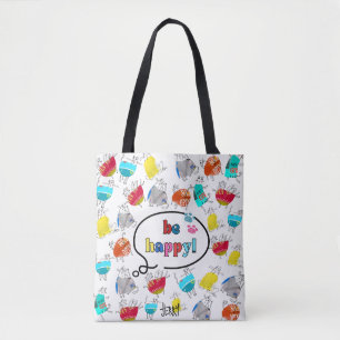 Bolsa Tote "Seja feliz" Design de gato colorido