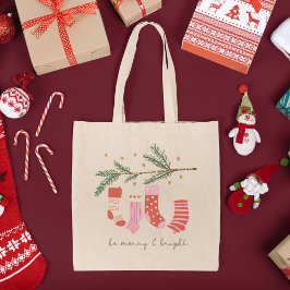 Bolsa Tote Seja Feliz e vermelho brilhante e feriado de Natal