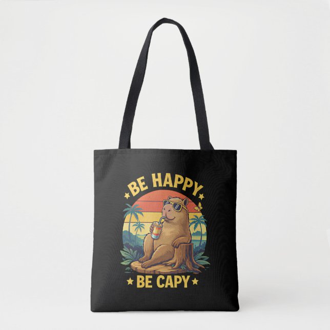 Bolsa Tote Seja Feliz Seja Capy Carpa Engraçado Meme (Frente)