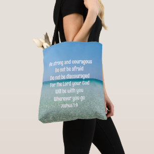 Bolsa Tote Seja Forte e Corajosa Bela Praia Cristã