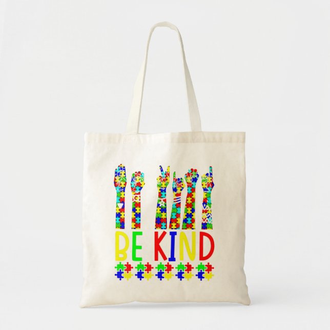 Bolsa Tote Seja gentil com o sinal de mão Quebra-cabeça com c (Frente)