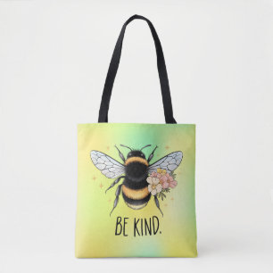 Bolsa Tote Seja Gentil Design Floral Abelha Fofa Inspirador