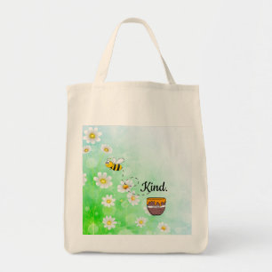 Bolsa Tote Seja gentil   Texto Floral Branco e Verde Belo