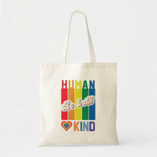 Bolsa Tote Seja humano e gentil - Inspirado no Arco-Íris Vint
