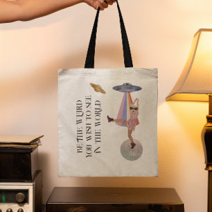 Bolsa Tote Seja o Estranho Monograma de Gato Espacial Dança