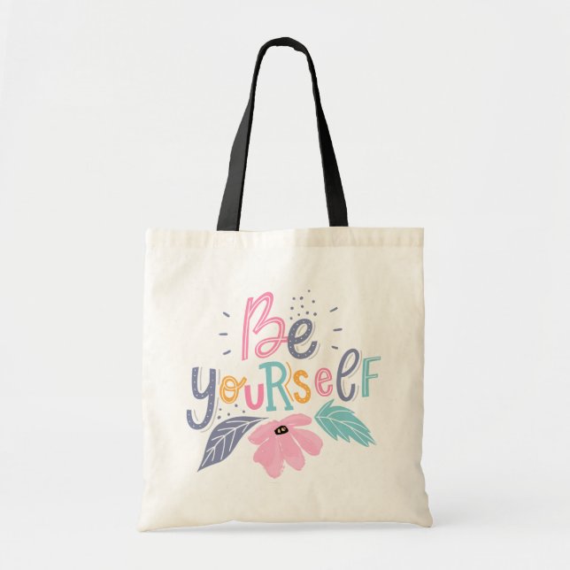 Bolsa Tote Seja você mesmo | Flores de Pastel (Frente)
