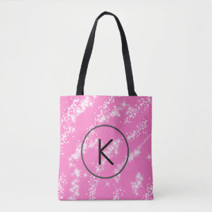 Bolsa Tote selo de água com brilho rosa monograma branco mini