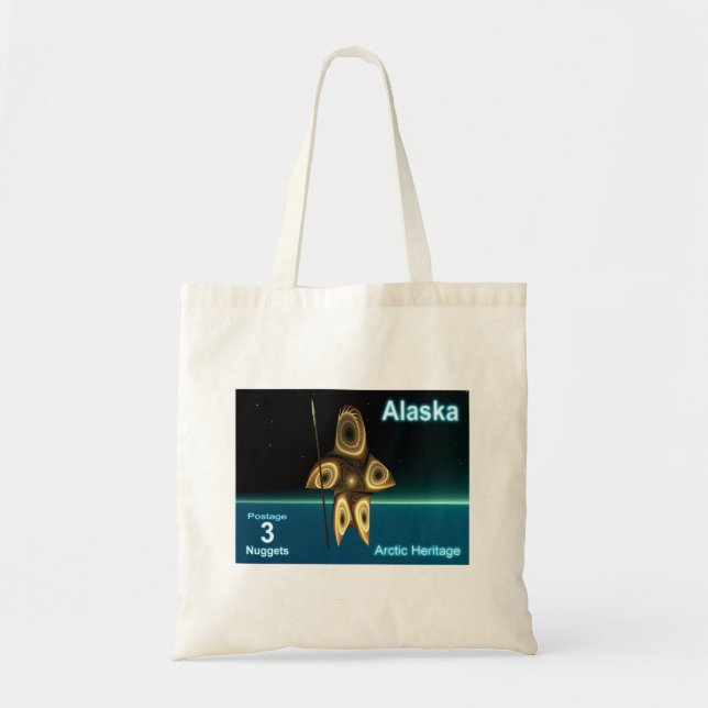 Bolsa Tote Selo Postal do Alasca - Caçador Inuit Fractal (Frente)