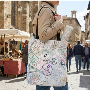 Bolsa Tote Selos de Passaporte de Viajante Mundial: Aventura