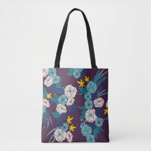 Bolsa Tote Selva floral com padrão uniforme de cobras, tróp
