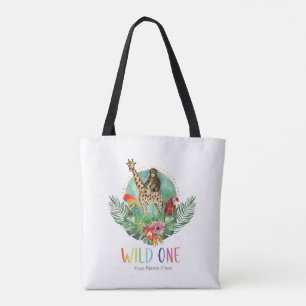 Bolsa Tote Selvagem Um Safari na Selva Animais Moderno Aquare