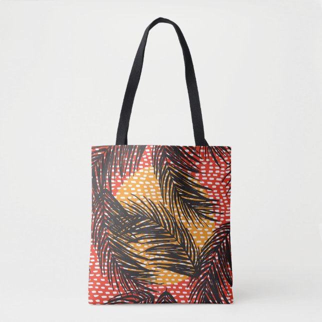 Bolsa Tote Sem costura com folhas pretas de palma e derrames  (Frente)