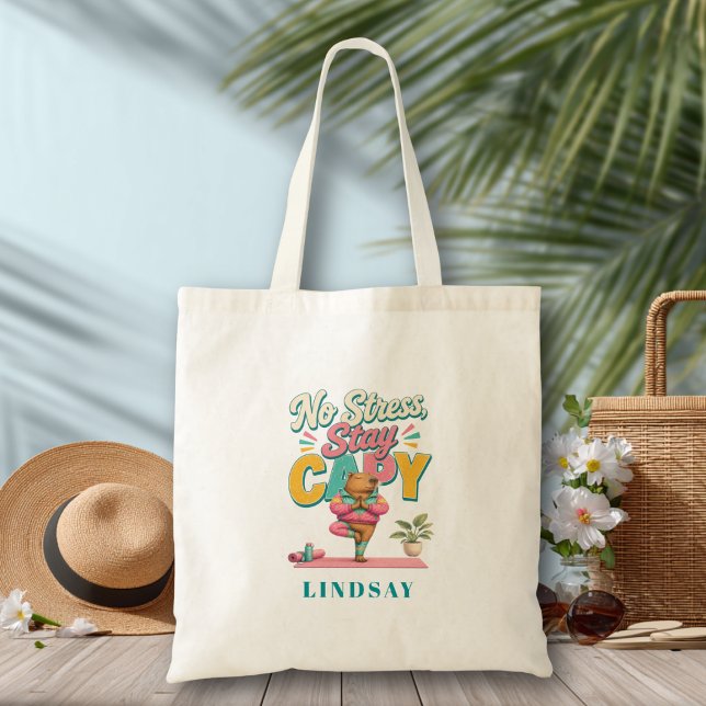 Bolsa Tote Sem Estresse, Fique Capy - Ioga Capivara (No Stress Stay Capy - Yoga Capybara Tote Bag)