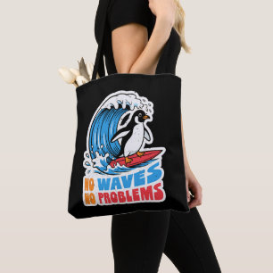 Bolsa Tote Sem Ondas Sem Problemas Pinguim Engraçado Surfando