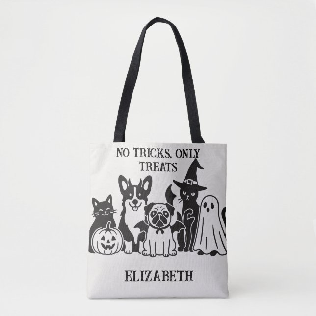 Bolsa Tote Sem Truques, Apenas Guloseimas Personalize com Nom (Frente)