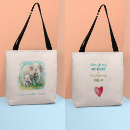 Bolsa Tote Sempre minha mãe - Mãe elefante e rosa-bebê