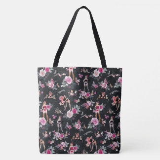 Bolsa Tote SENHORA DOS GATOS FLORAL Rosa Quente