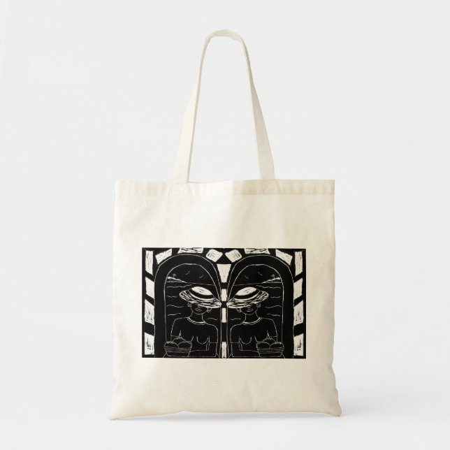 Bolsa Tote Senhora na janela | Linocut (Frente)