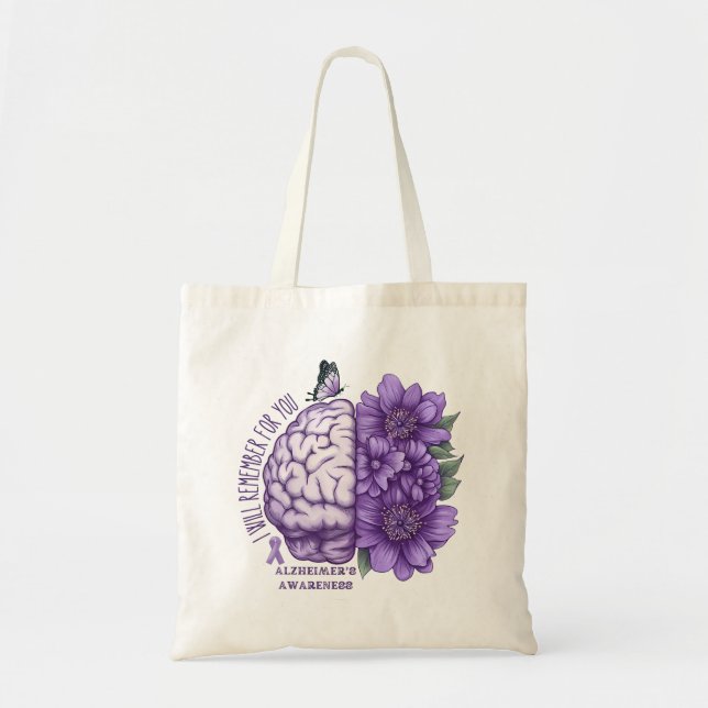 Bolsa Tote Sensibilização do Alzheimer Eu lembrarei por você (Frente)