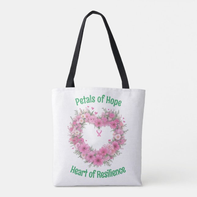 Bolsa Tote Sensibilização do Cancer da mama Coração Floral (Verso)