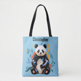 Bolsa Tote Sentado Colorido Urso de Panda Nome Personalizado