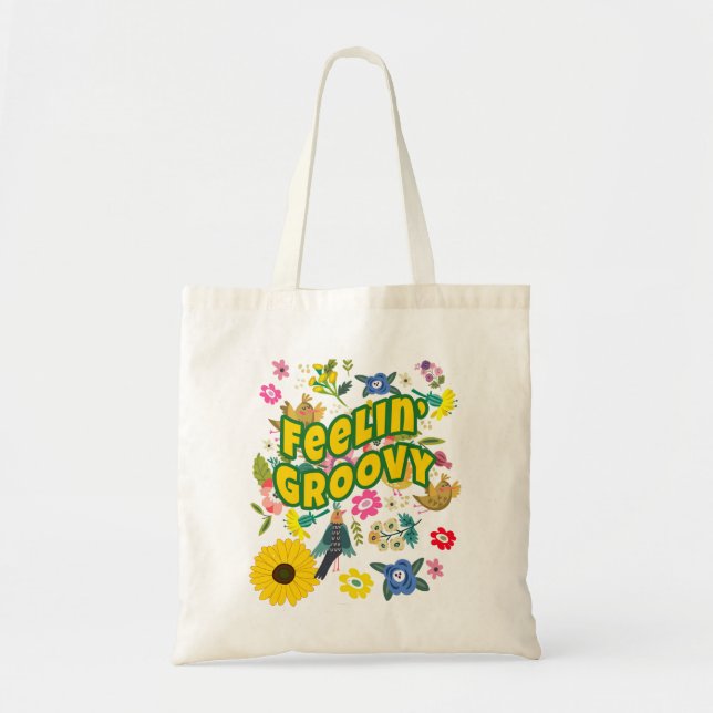 Bolsa Tote Sentindo-se Groovy Hippie Retro Boho Floral (Frente)