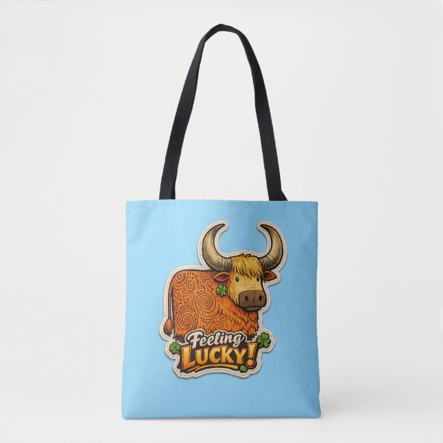 Bolsa Tote 🍀 Sentindo-se Sortudo! Saco de Compras de Vaca da (Frente)