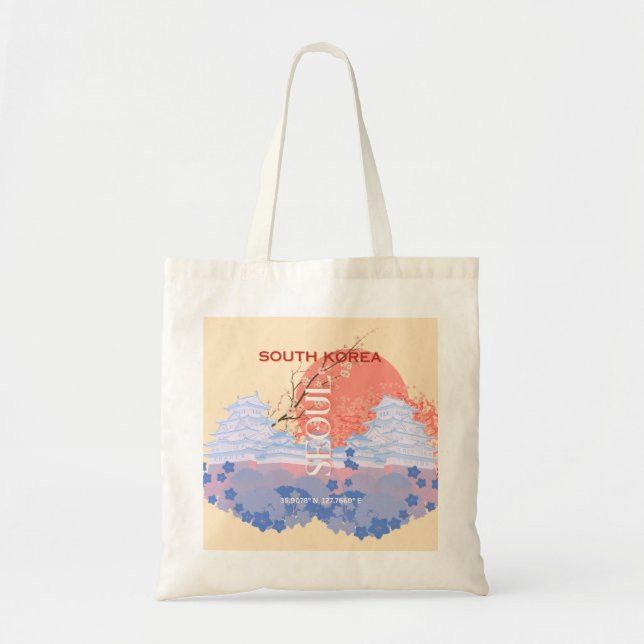 Bolsa Tote Seoul South Korea Viagem Art, Pastel (Frente)