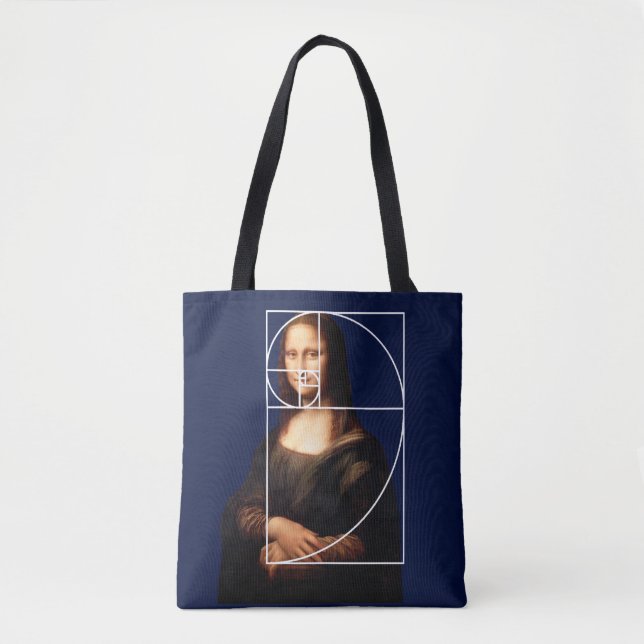 Bolsa Tote Sequência Fibonacci Leonardo da Vinci Mona Lisa (Frente)