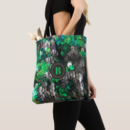 Bolsa Tote Sequências brilhantes da cinza verde monograma  br