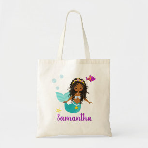 Bolsa Tote Sereia Afro-Americana Personalizada de Cabelo Cres