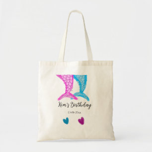 Bolsa Tote sereia azul rosa aquarela adicionar nome aniversár
