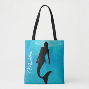 Bolsa Tote Sereia Black Blue Ocean Summer Modern Beach