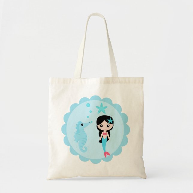 Bolsa Tote Sereia bonito no azul (Frente)