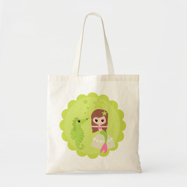 Bolsa Tote Sereia bonito no verde (Frente)