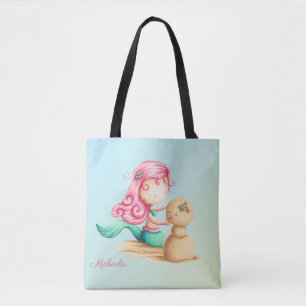 Bolsa Tote Sereia brincando com a areia personalizada
