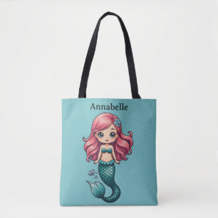 Bolsa Tote Sereia com Cabelo Vermelho Personalizar