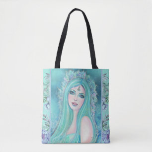 Bolsa Tote Sereia com flores e arte por Renee Lavoie