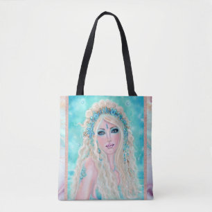 Bolsa Tote Sereia com flores e arte por Renee Lavoie