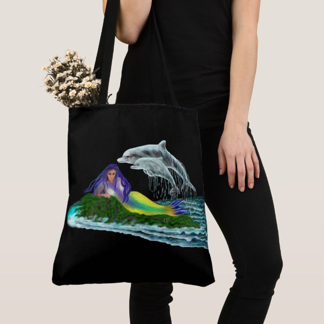 Bolsa Tote Sereia com golfinhos (Close Up)