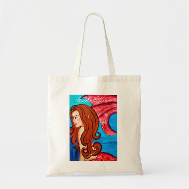 Bolsa Tote sereia de cauda vermelha-vermelha-madrinha de casa (Frente)