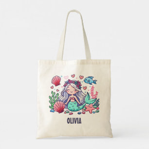 Bolsa Tote Sereia de desenho animado fofo personalizado