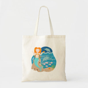 Bolsa Tote Sereia e golfinhos sob a festa de aniversário mar