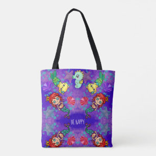 Bolsa Tote Sereia Feliz com Gato Cinto e Sol Oceânico