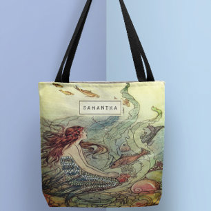 Bolsa Tote Sereia feminino do vintage sob o mar personalizado