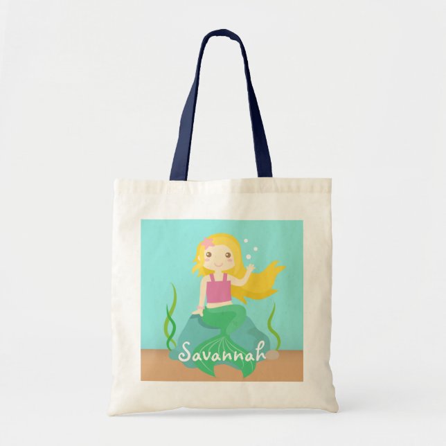 Bolsa Tote Sereia Fofa do Oceano, Para Meninas (Frente)
