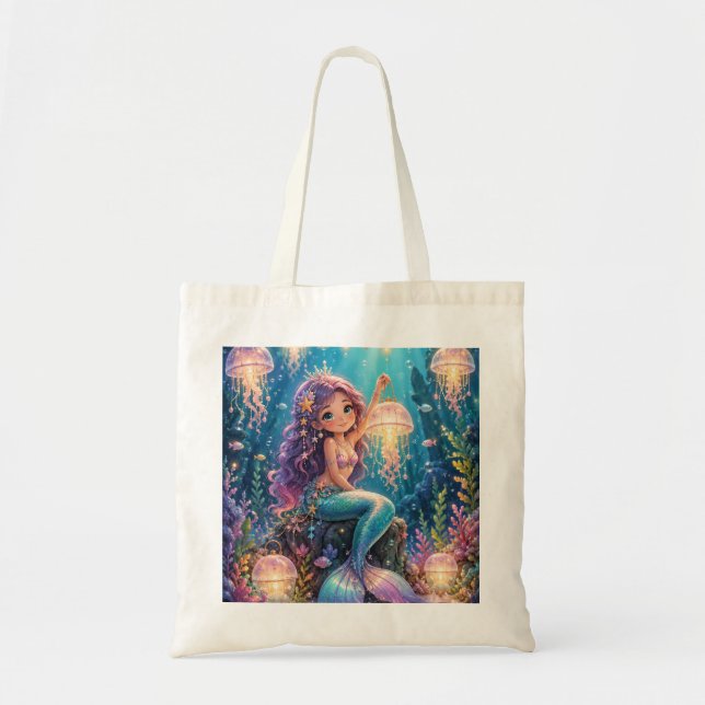Bolsa Tote Sereia Fofa e Lanternas de Água-viva  (Frente)