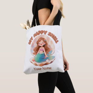 Bolsa Tote Sereia Fofa Personalizada [Adicione Seu Nome] Esté